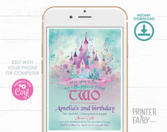Princess Castle Second Birthday Invitation, Editable (Digital Download)