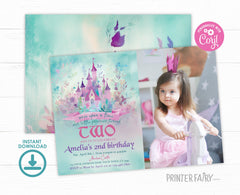 Princess Castle Second Birthday Invitation with Photo, Editable (Digital Download)