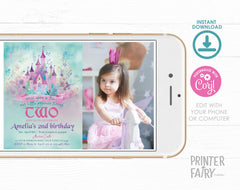 Princess Castle Second Birthday Invitation with Photo, Editable (Digital Download)