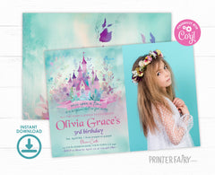 Princess Castle Birthday Invitation with Photo, Editable (Digital Download)