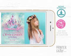 Princess Castle Birthday Invitation with Photo, Editable (Digital Download)