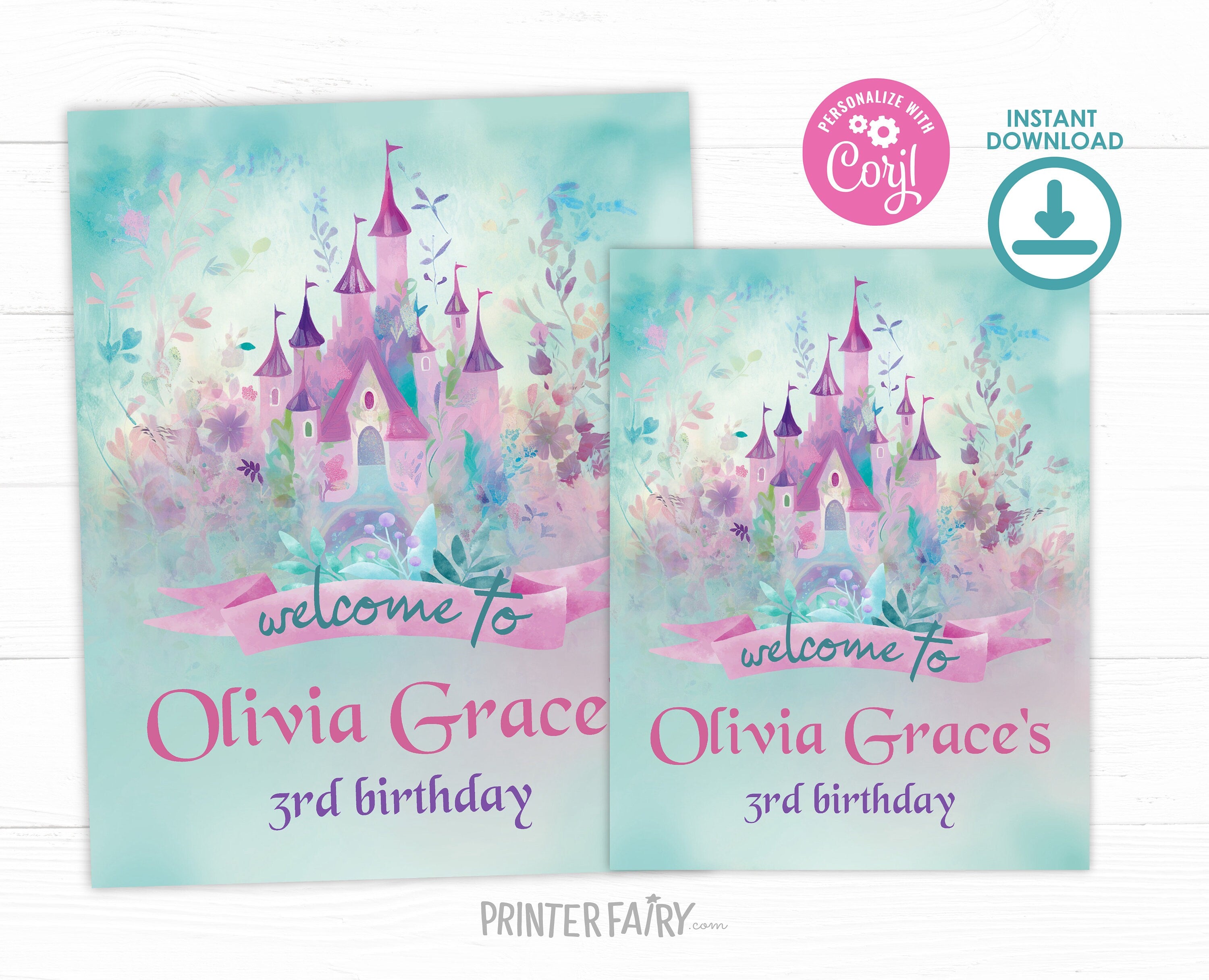 Princess Castle Birthday Welcome Sign, Editable (Digital Download)
