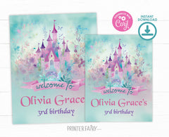 Princess Castle Birthday Welcome Sign, Editable (Digital Download)