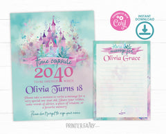 Princess First Birthday Time Capsule Sign & Card (Editable Digital Download)