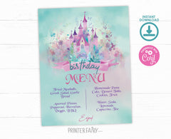 Princess Castle Birthday Party Menu, Editable Printable (Digital Download)