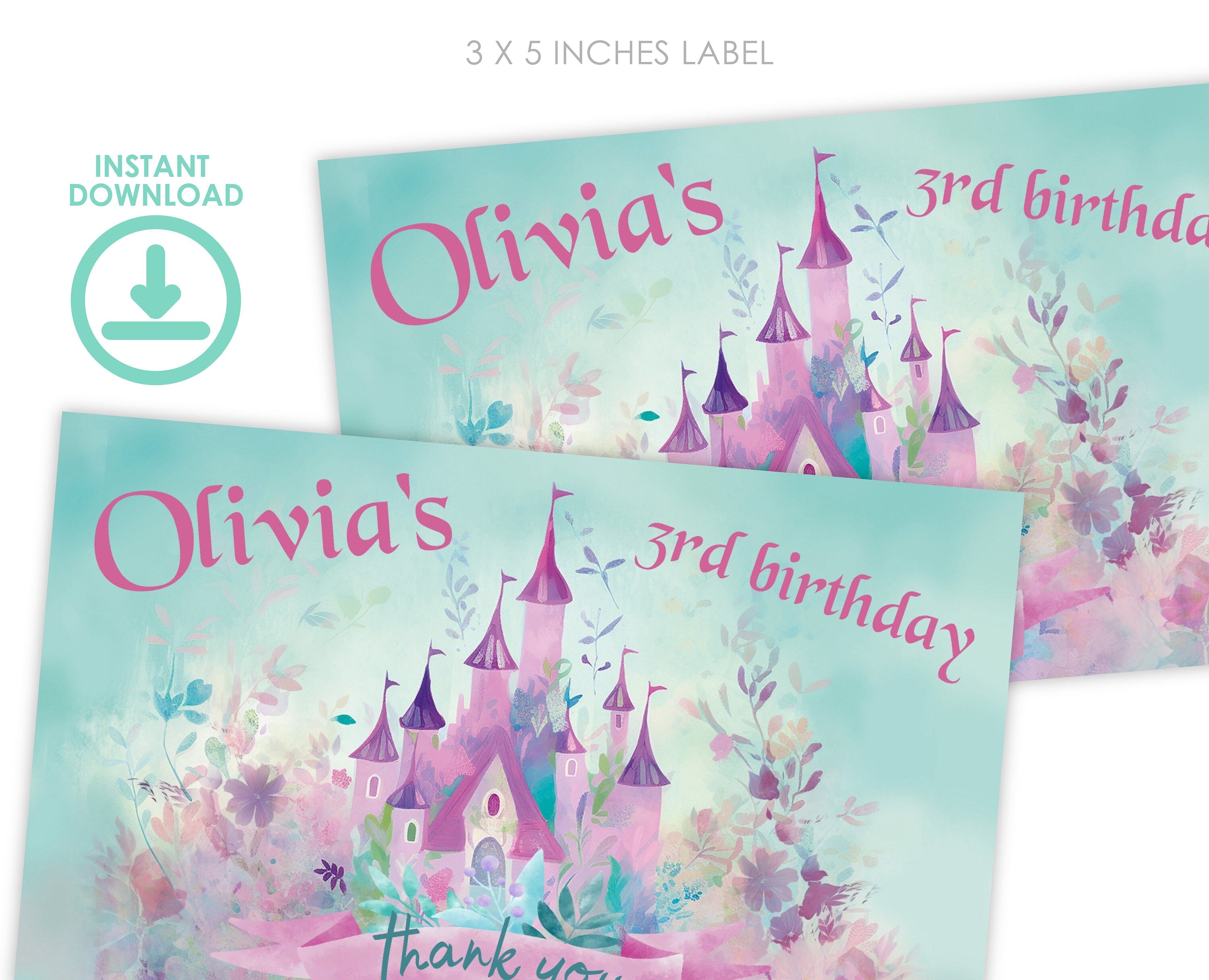 Princess Castle Gable Box Label, Editable Birthday Favor (Digital Download)