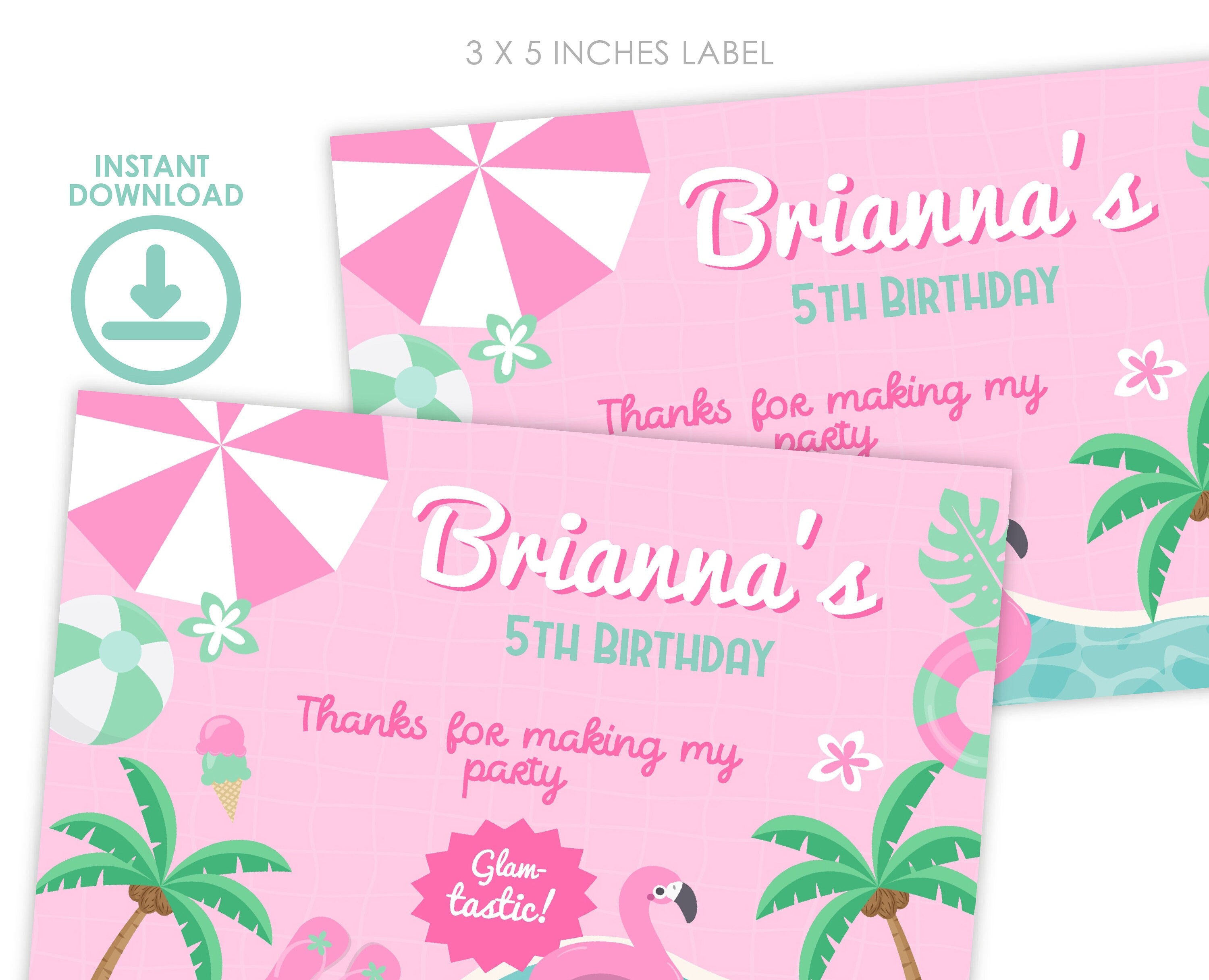 Pink Pool Party Gable Box Label, Editable Birthday Favor (Digital Download)