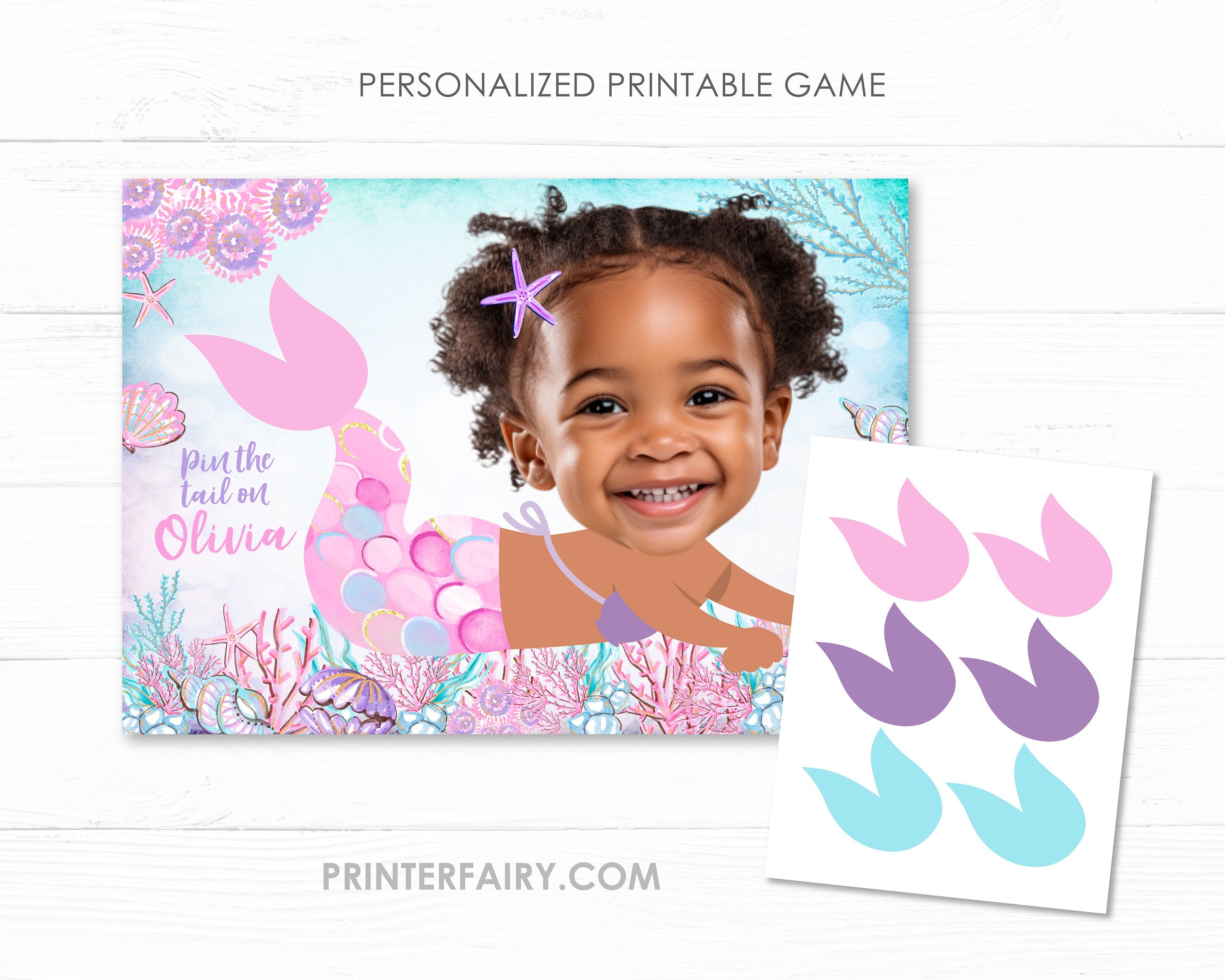Personalized Mermaid Pin the Tail Game, Under the Sea Birthday Party (Digital)