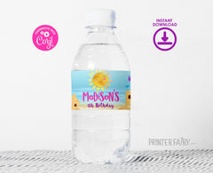 Beach Birthday Party Water Bottle Label Editable Template, Sand Castle Party Decorations, Instant Download
