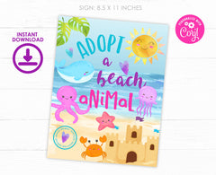 Summer Pet Adoption Party Sign and Certificate Editable Templates, Beach party, Instant Download