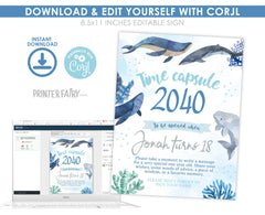 Whales Birthday Time Capsule Sign, Ocean Party (Download Printable)