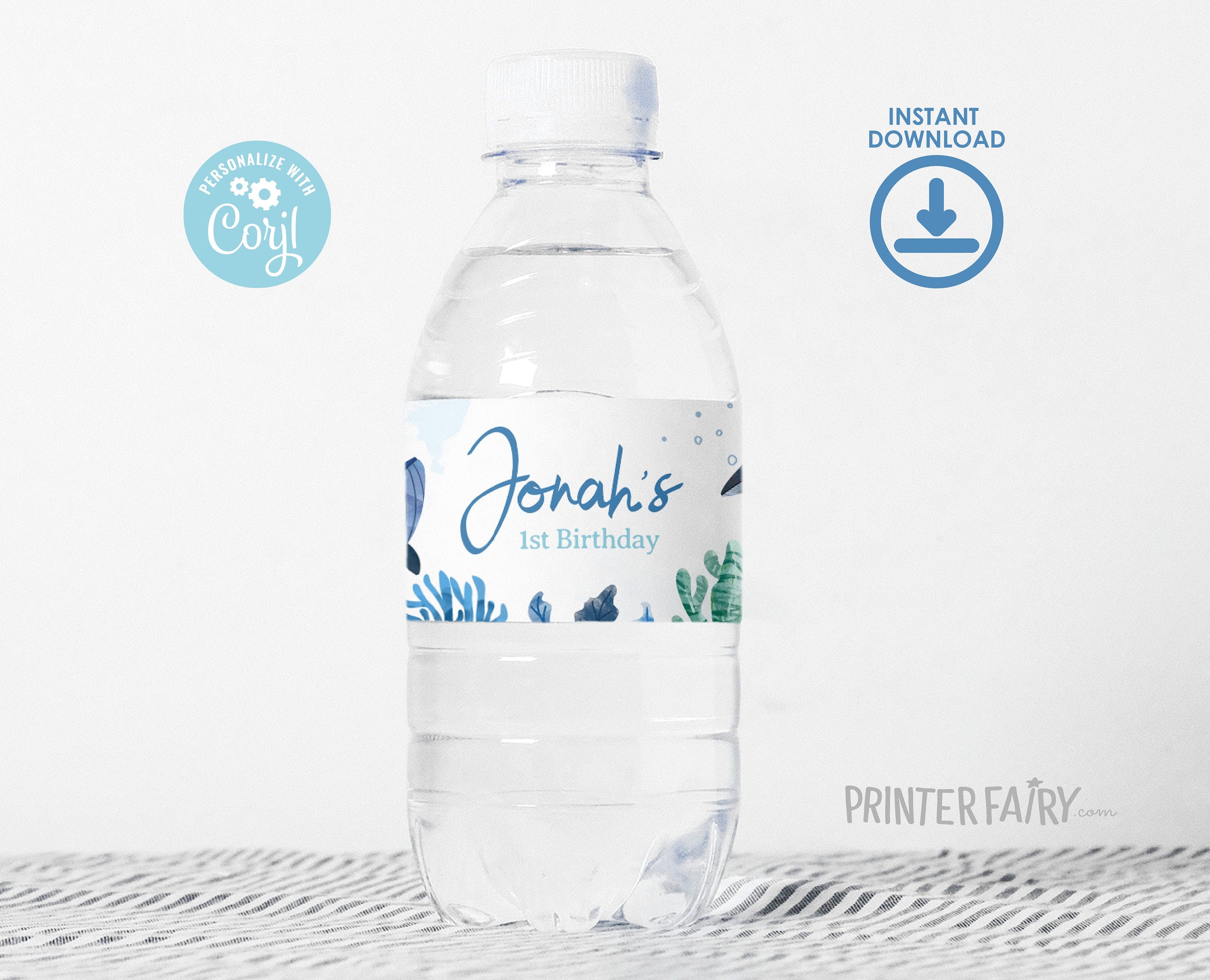 Whales Birthday Water Bottle Label, Under The Sea Party (Download Printable)
