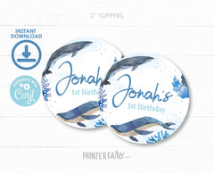 Whales Birthday Party Toppers, Ocean Animals (Digital Download)