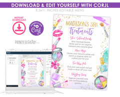 Editable Spa Party Treatments Sign, Glitz Glam Birthday Activities (Digital Download)