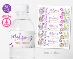 Spa Party Water Bottle Labels, Glam Makeup Birthday Decor (Digital Download)