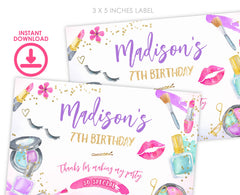 Editable Spa Party Favor Box Label, Glam Makeup Birthday Favor (Digital Download)