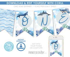 Whales First Birthday Banner, Under The Sea Party, Editable Printable