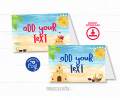 Beach Sand Castle Birthday Party Food Tents Editable Template, INSTANT DOWNLOAD