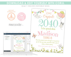 Kitten 1st Birthday Time Capsule, Garden Party Decor (Printable)