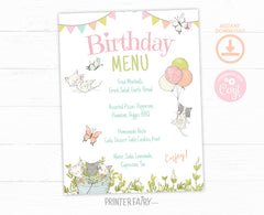 Kitty Cat Birthday Menu, Kitten Garden Party, Editable Food Sign (Digital Download)