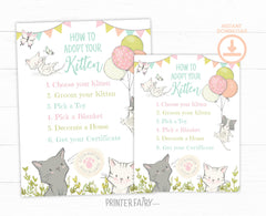 Kitty Cat Birthday Adoption Party Activities Signs EDITABLE Templates, INSTANT DOWNLOAD