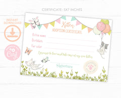 Kitten Garden Adoption Party Printables, Birthday Certificate Sign (Digital Download)