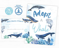 Whale Adoption Sign and Certificate, Under the Sea Party (Printable Download)