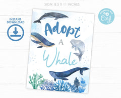 Whale Adoption Sign and Certificate, Under the Sea Party (Printable Download)