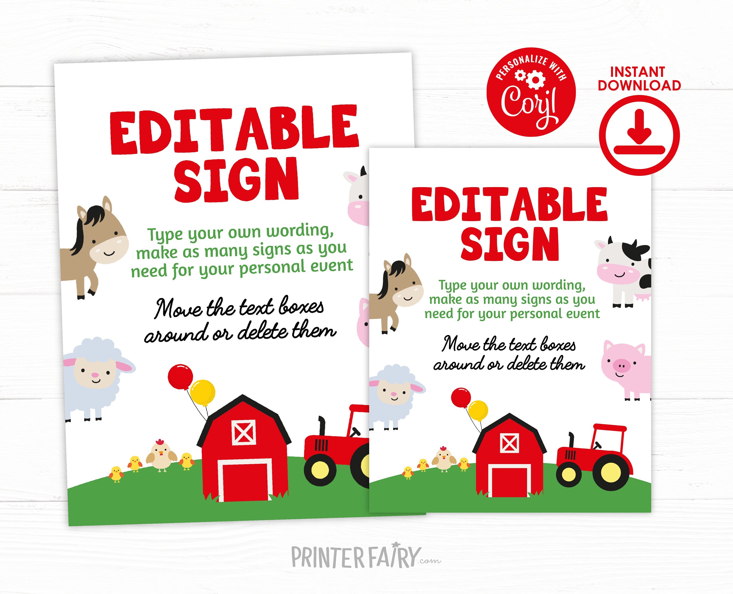 Farm Birthday Party Sign, Editable Template (Instant Download)