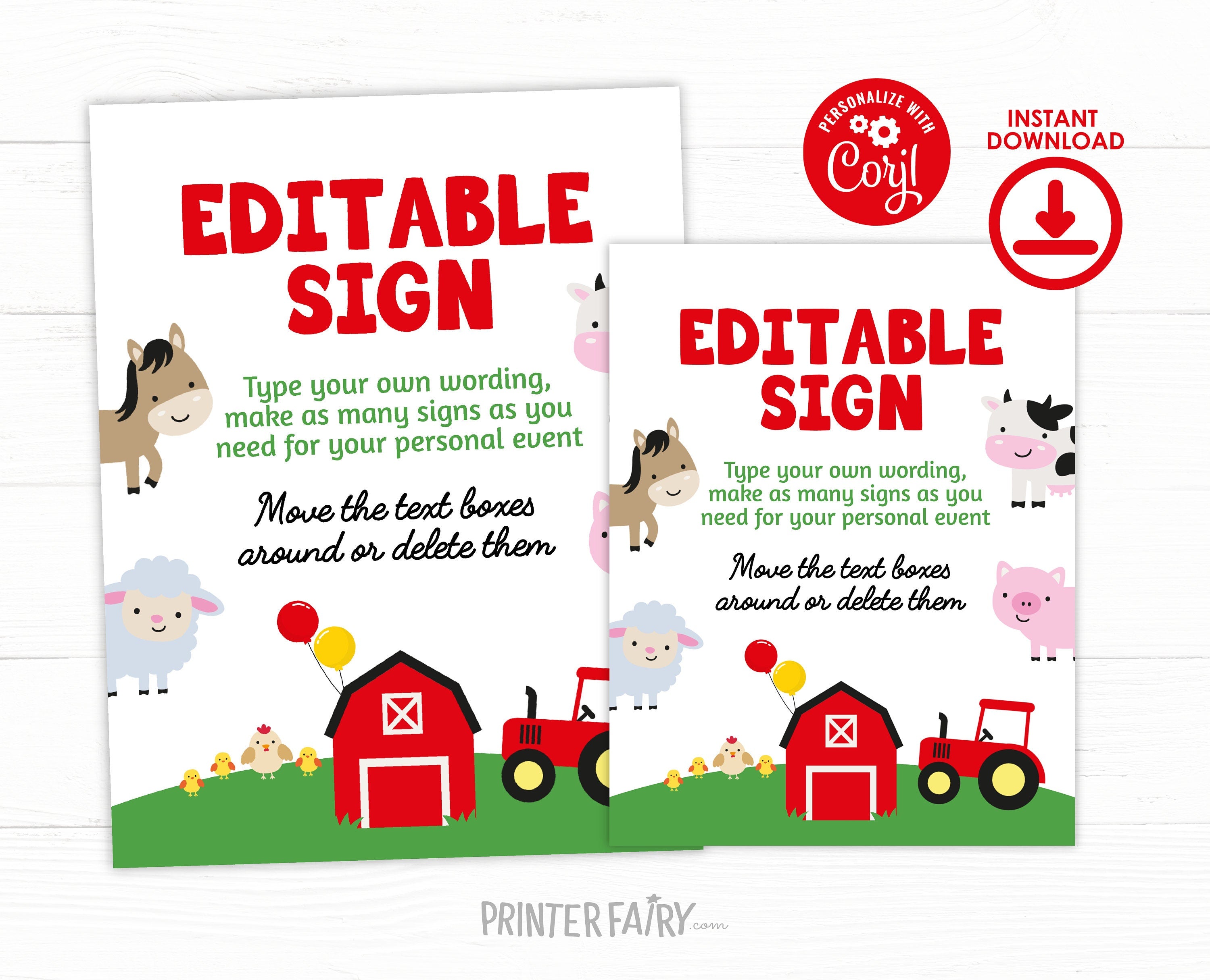 Farm Birthday Party Sign, Editable Template (Instant Download)