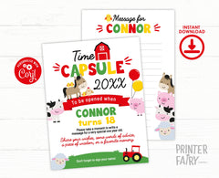 Farm First Birthday Time Capsule Sign, Barnyard Animals (Editable Digital Template)