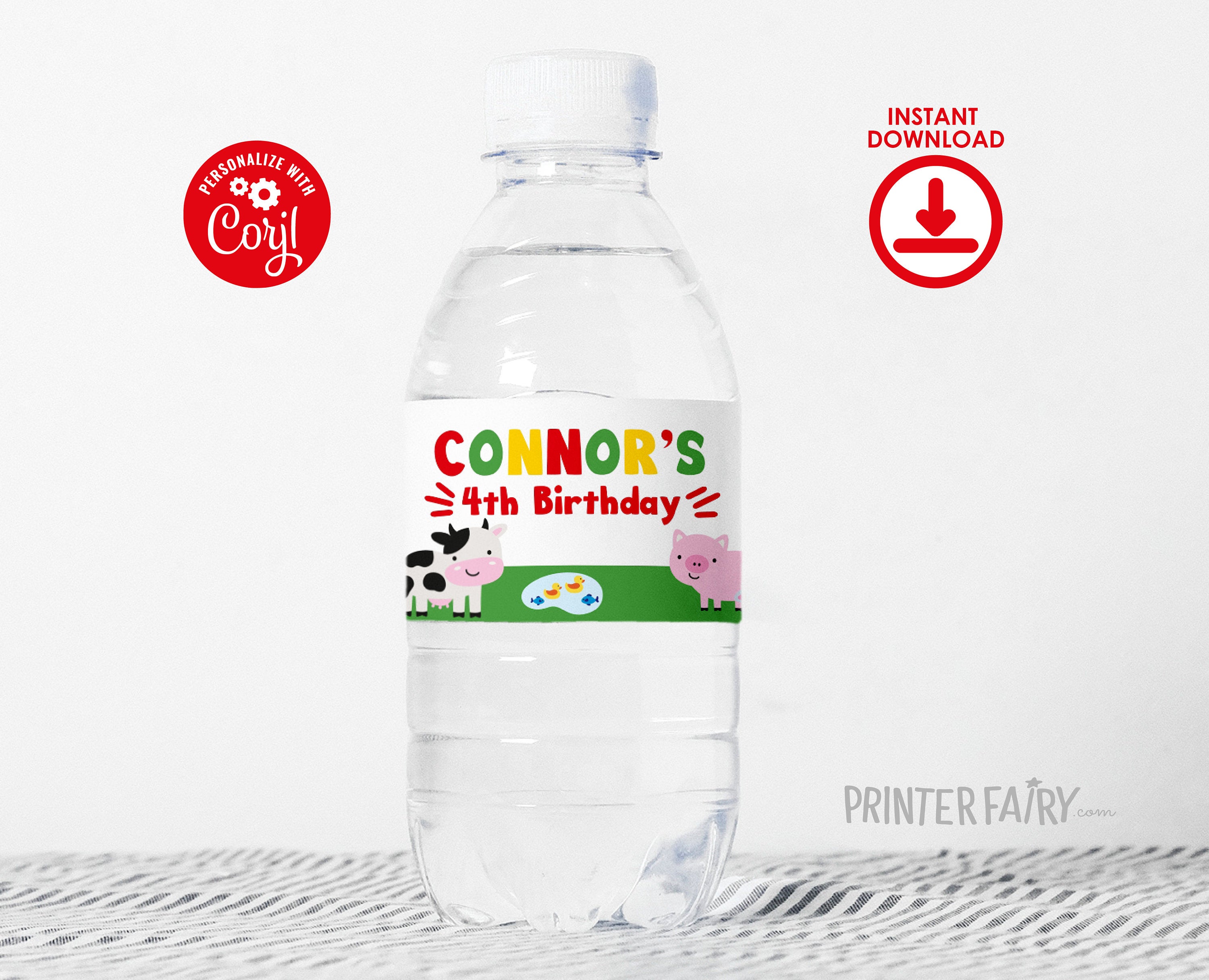 Farm Animals Birthday Water Bottle Label, Editable (Digital Download)