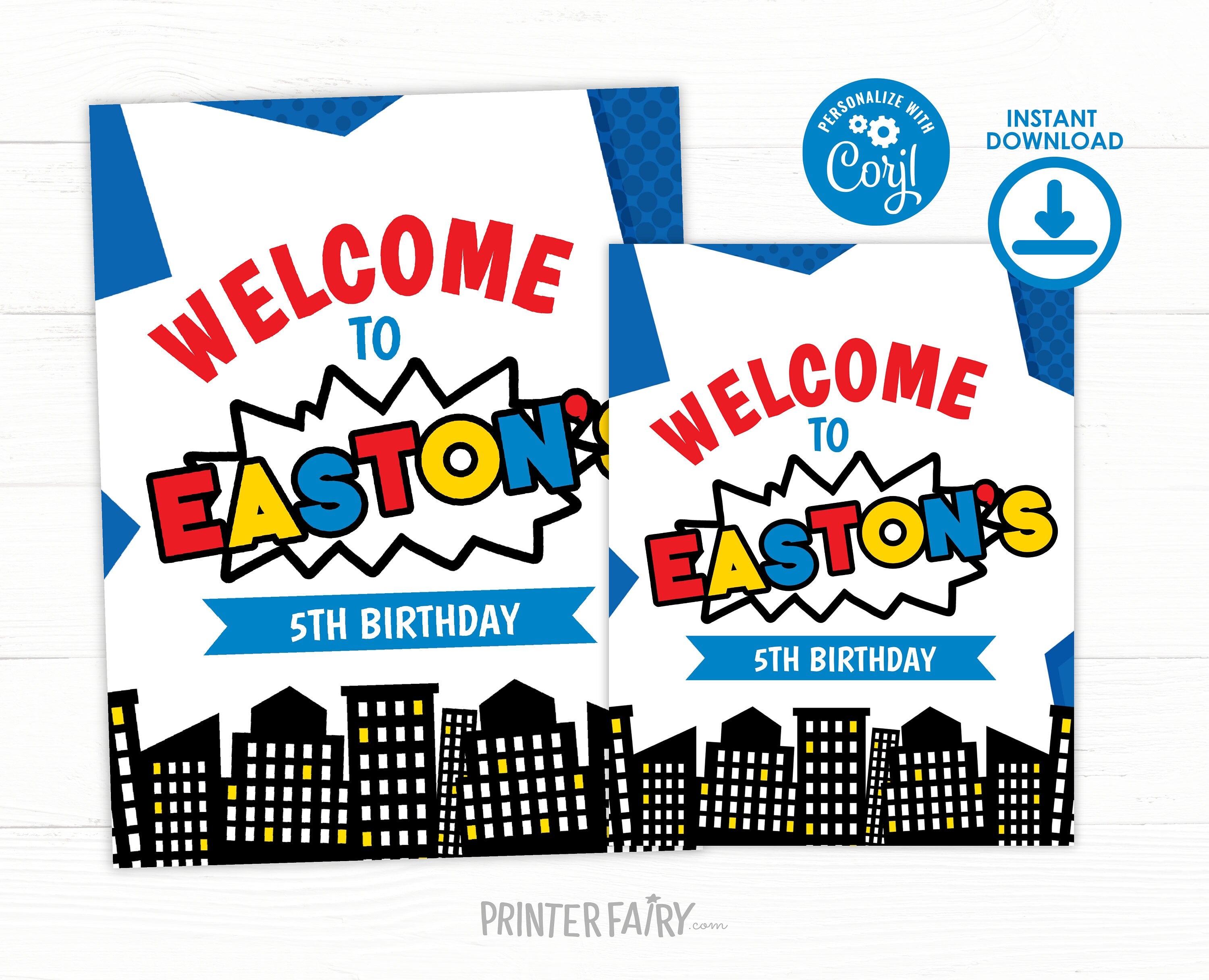Superhero Birthday Party Welcome Sign Editable Template, Instant Download