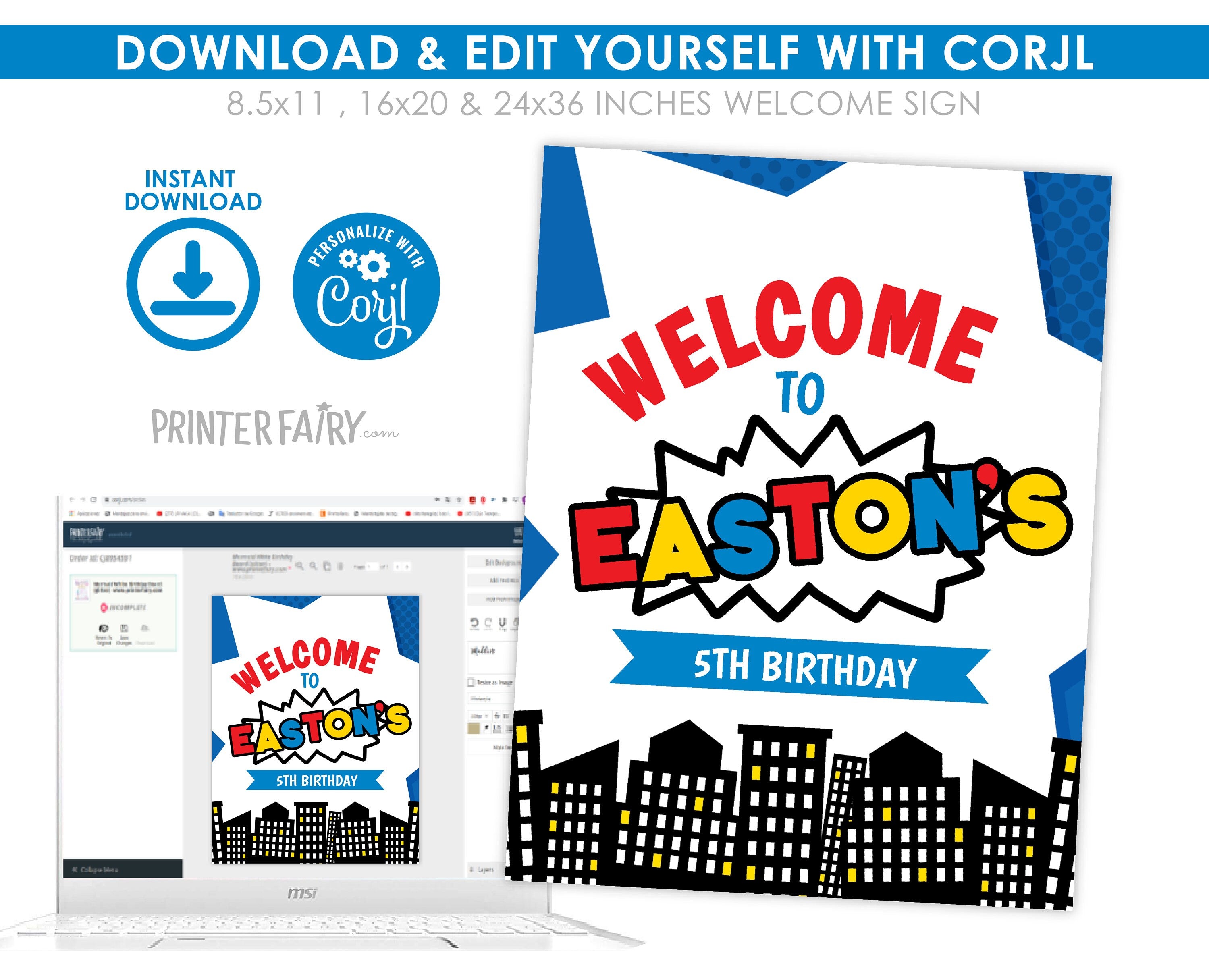 Superhero Birthday Party Welcome Sign Editable Template, Instant Download