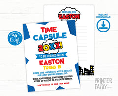 Superhero First Birthday Time Capsule, Editable Comic Party Game (Digital Download)