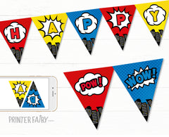Superhero Birthday Banner, Comic Style Party Decoration (Digital Download)