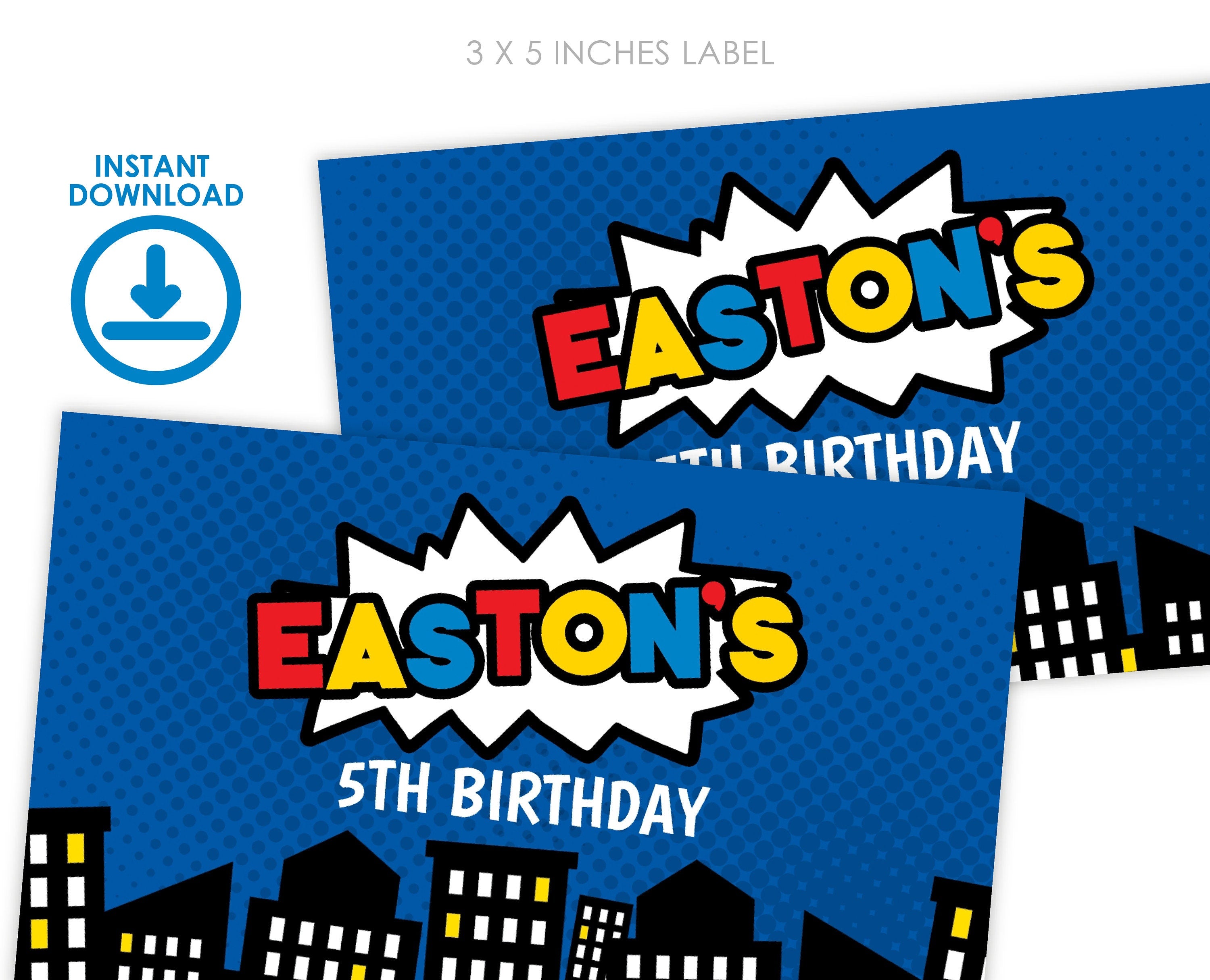 Superhero Birthday Gable Box Label, Comic Party Favor Box (Digital Download)