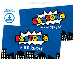 Superhero Birthday Gable Box Label, Comic Party Favor Box (Digital Download)