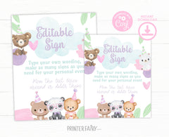 Bear Birthday Editable Sign Template to Add your own Wording, INSTANT DOWNLOAD