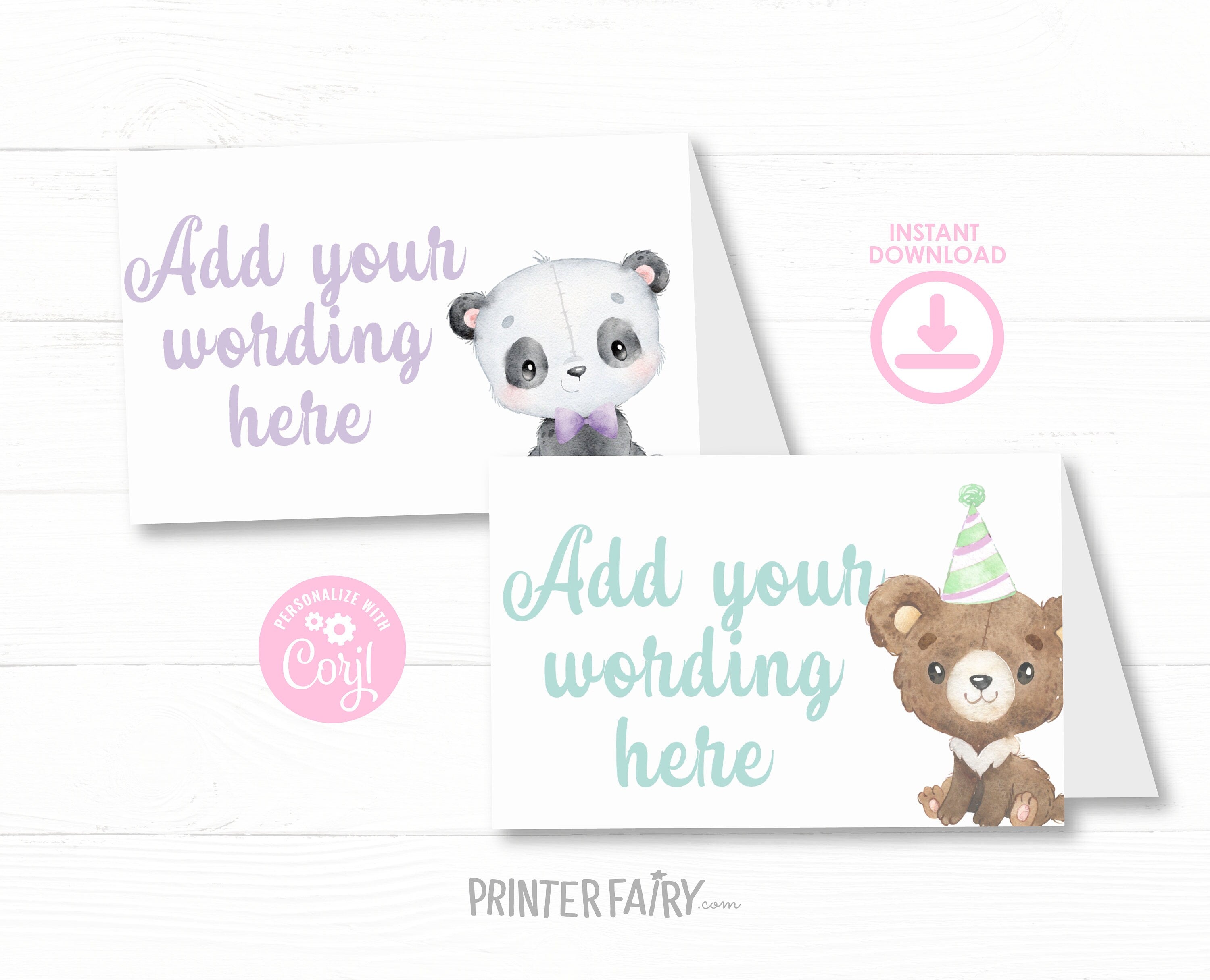 Bear Birthday Food Tents, Printable, Bear-y Fun Birthday, Table Signs, INSTANT DOWNLOAD