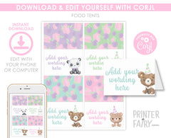 Bear Birthday Food Tents, Printable, Bear-y Fun Birthday, Table Signs, INSTANT DOWNLOAD
