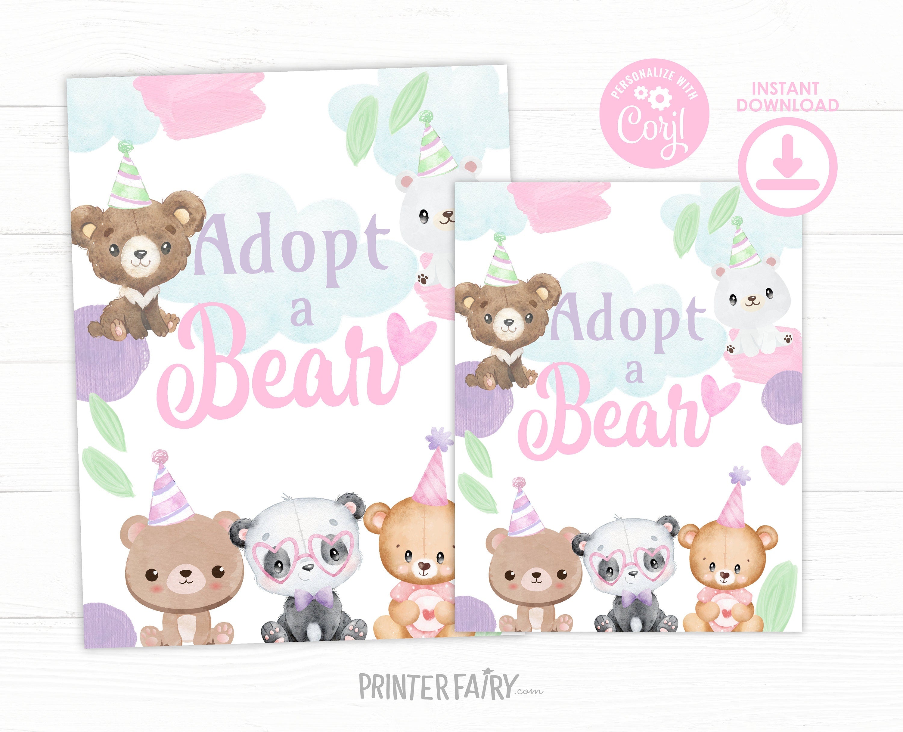 Bear Birthday Party Bundle of Activities with Editable Signs and Certificates, INSTANT DOWNLOAD