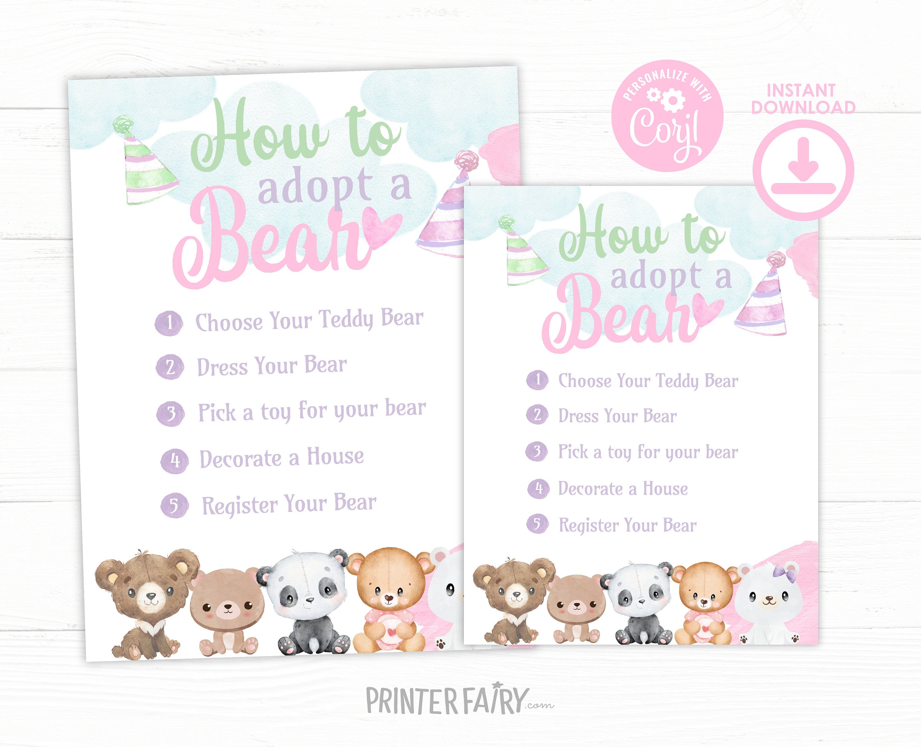 Bear Birthday Party Bundle of Activities with Editable Signs and Certificates, INSTANT DOWNLOAD