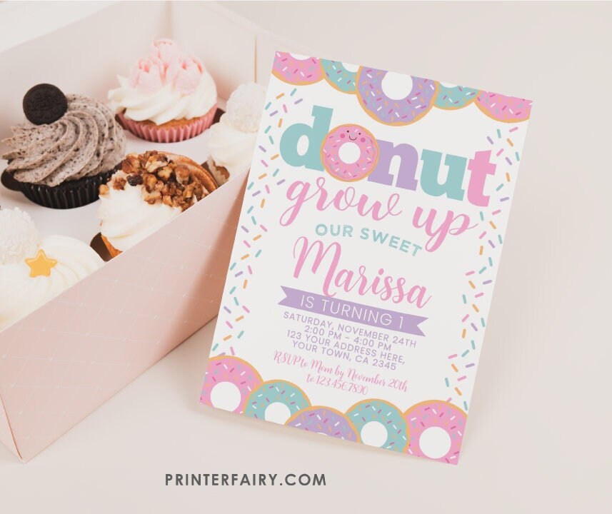 Donut Grow Up Birthday Invitation, Editable Party Template (Digital Download)