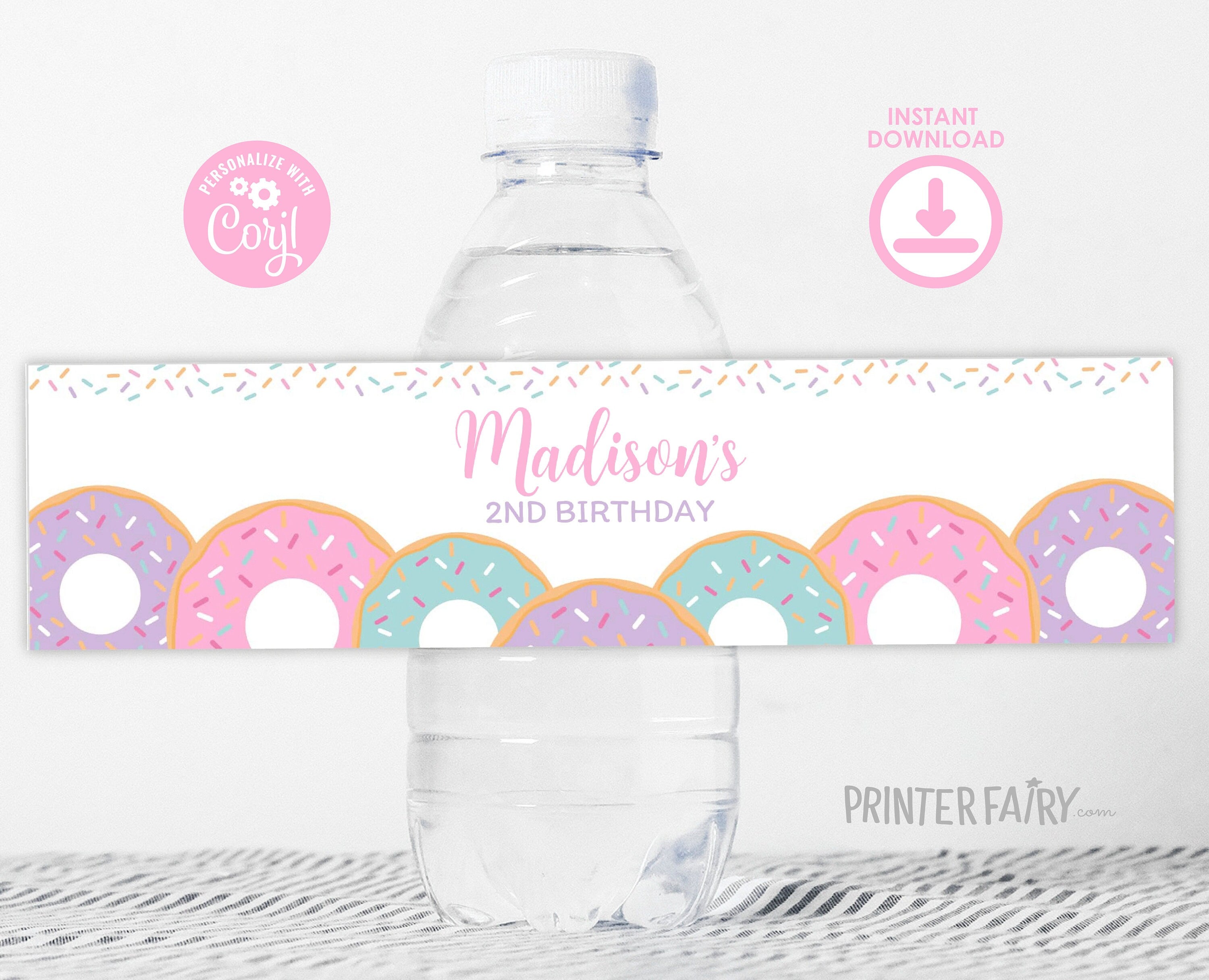 Editable Donut Birthday Water Bottle Labels, Sprinkles (Instant Download)