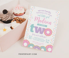 Donut 2nd Birthday Invitation, Editable Template (Digital Printable)
