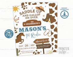 Rodeo First Birthday Invitation, Editable Cowboy Party Invite (Digital)