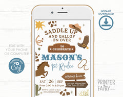 Rodeo First Birthday Invitation, Editable Cowboy Party Invite (Digital)
