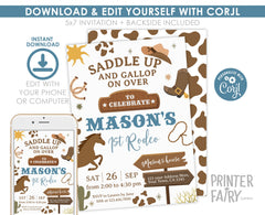 Rodeo First Birthday Invitation, Editable Cowboy Party Invite (Digital)