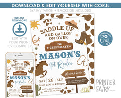 Rodeo First Birthday Invitation, Editable Cowboy Party Invite (Digital)